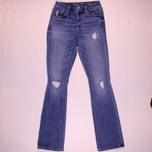 Arizona Jeans Womens Size 5 Blue Bootcut Western Distressed Stretch-(24.25 x 31)